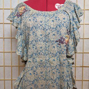 Moth X Anthropologie Ruffle-Sleeve Lace-Print Embroidered Top